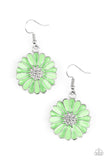 Paparazzi "Distracted By Daisies" Green Flower Studded Center Silver Earrings Paparazzi Jewelry