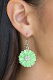 Paparazzi "Distracted By Daisies" Green Flower Studded Center Silver Earrings Paparazzi Jewelry