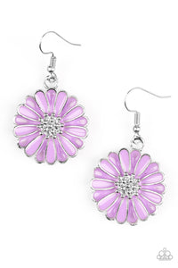 Paparazzi "Distracted By Daisies" Purple Flower Studded Center Silver Earrings Paparazzi Jewelry