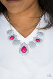 Paparazzi "Jungle Jane" Pink Bead Teardrop Filigree Silver Necklace & Earring Set Paparazzi Jewelry