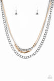 Paparazzi "Metal Melee" Silver and Gold and Bead Mesh Chain Necklace & Earring Set Paparazzi Jewelry