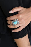 Paparazzi "Tumbleweed Deserts" Blue Turquoise Rectangular Stone Silver Tribal Design Ring Paparazzi Jewelry
