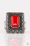 Paparazzi "Tumbleweed Deserts" Red Rectangular Stone Silver Tribal Design Ring Paparazzi Jewelry