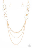 Paparazzi VINTAGE VAULT "RING Down The House" Gold Necklace & Earring Set Paparazzi Jewelry
