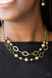 Paparazzi VINTAGE VAULT "GLIMMER Takes All" Brass Necklace & Earring Set Paparazzi Jewelry