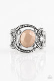 Paparazzi "Vacation Vibes" Brown Bead Silver Embossed Floral Ring Paparazzi Jewelry