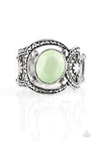 Paparazzi "Vacation Vibes" Green Bead Silver Embossed Floral Ring Paparazzi Jewelry