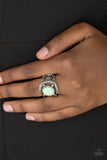 Paparazzi "Vacation Vibes" Green Bead Silver Embossed Floral Ring Paparazzi Jewelry