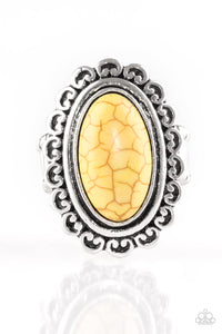 Paparazzi "Madly Nomad" Yellow Stone Silver Floral Frame Ring Paparazzi Jewelry