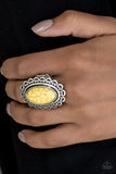 Paparazzi "Madly Nomad" Yellow Stone Silver Floral Frame Ring Paparazzi Jewelry