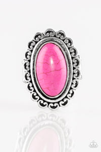 Paparazzi "Madly Nomad" Pink Stone Silver Floral Frame Ring Paparazzi Jewelry