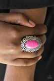 Paparazzi "Madly Nomad" Pink Stone Silver Floral Frame Ring Paparazzi Jewelry