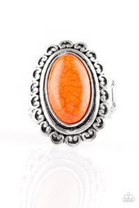 Paparazzi "Madly Nomad" Orange Stone Silver Floral Frame Ring Paparazzi Jewelry