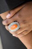 Paparazzi "Madly Nomad" Orange Stone Silver Floral Frame Ring Paparazzi Jewelry