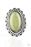 Paparazzi "Madly Nomad" Green Stone Silver Floral Frame Ring Paparazzi Jewelry
