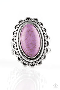 Paparazzi "Madly Nomad" Purple Stone Silver Floral Frame Ring Paparazzi Jewelry