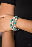 Paparazzi "Malibu Marina" Green Bead Silver Accent Stretchy Bracelet Paparazzi Jewelry