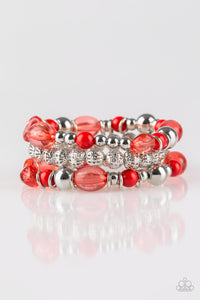 Paparazzi "Malibu Marina" Red Glassy Bead Silver Accent Stretchy Bracelet Paparazzi Jewelry