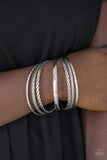 Paparazzi "Rattle and Roll" Silver Tribal Mismatched Stacked Bangle Bracelet Paparazzi Jewelry