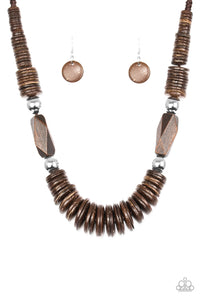 Paparazzi "Boldly Belize" Brown Round Wooden Disc Necklace & Earring Set Paparazzi Jewelry