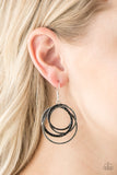 Paparazzi "Elegantly Entangled" Black Rhinestone Silver Hoop Earrings Paparazzi Jewelry