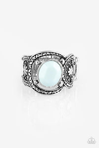 Paparazzi "Vacation Vibes" Blue Bead Silver Embossed Floral Ring Paparazzi Jewelry