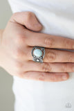 Paparazzi "Vacation Vibes" Blue Bead Silver Embossed Floral Ring Paparazzi Jewelry