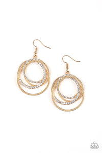 Paparazzi "Elegantly Entangled" Gold Linked Hoop White Rhinestone Encrusted Earrings Paparazzi Jewelry