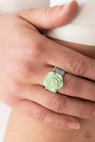 Paparazzi "PRIMROSE and Proper" Green Resin Rose Silver Ring Paparazzi Jewelry