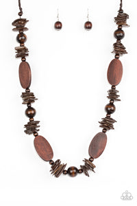 Paparazzi VINTAGE VAULT "Carefree Cococay" Brown Necklace & Earring Set Paparazzi Jewelry