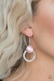 Paparazzi "Dreamily Dreamland" Pink Moonstone White Rhinestone Silver Hoop Earrings Paparazzi Jewelry