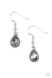 Paparazzi "Princess Priority" Silver Teardrop Frame Smoky Gem Earrings Paparazzi Jewelry