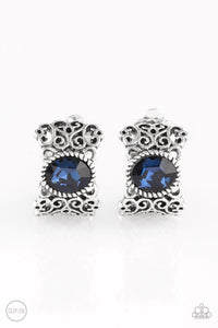 Paparazzi VINTAGE VAULT "Glamorously Grand Duchess" Blue Clip On Earrings Paparazzi Jewelry