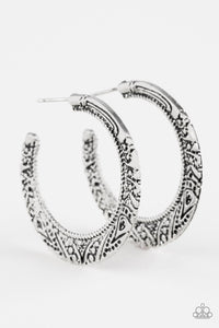 Paparazzi "Rumba Rendezvous" Silver Tribal Etched Hoop Earrings Paparazzi Jewelry