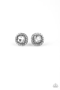 Paparazzi "Latest Luxury" White Gem Silver Studded Frame Rhinestone Post Earrings Paparazzi Jewelry