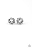 Paparazzi "Latest Luxury" White Gem Silver Studded Frame Rhinestone Post Earrings Paparazzi Jewelry