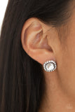 Paparazzi "Latest Luxury" White Gem Silver Studded Frame Rhinestone Post Earrings Paparazzi Jewelry