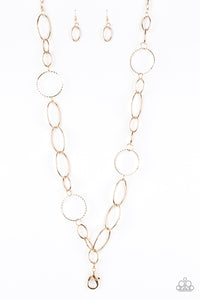Paparazzi "Perfect MISMATCH" Gold Smooth & Textured Hoop Lanyard Necklace & Earring Set Paparazzi Jewelry