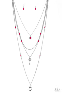 Paparazzi VINTAGE VAULT "Key Keynote" Pink Lanyard Necklace & Earring Set Paparazzi Jewelry