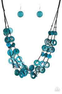 Paparazzi "Wonderfully Walla Walla" Blue Wooden Bead Brown Cord Necklace & Earring Set Paparazzi Jewelry