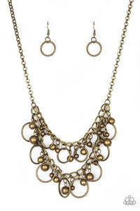 Paparazzi "Warning Belles" Brass Necklace & Earring Set Paparazzi Jewelry