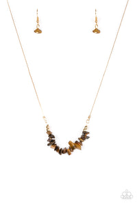 Paparazzi "Back To Nature" Brown Earthy Rock Gold Chain Necklace & Earring Set Paparazzi Jewelry