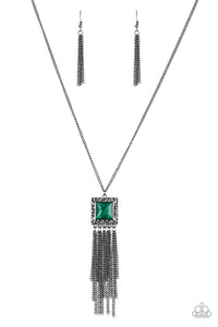 Paparazzi VINTAGE VAULT "Shimmer Sensei" Green Necklace & Earring Set Paparazzi Jewelry