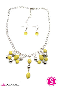 Paparazzi "Pebble for Your Thoughts? RETIRED Yellow & Silver Bead Necklace & Earring Set Paparazzi Jewelry