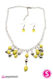 Paparazzi "Pebble for Your Thoughts? RETIRED Yellow & Silver Bead Necklace & Earring Set Paparazzi Jewelry