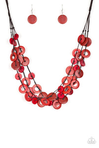 Paparazzi "Wonderfully Walla Walla" Red Wooden Bead Brown Cord Necklace & Earring Set Paparazzi Jewelry