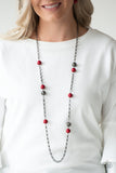 Paparazzi VINTAGE VAULT "Fashion Fad" Red Necklace & Earring Set Paparazzi Jewelry