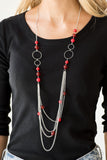 Paparazzi VINTAGE VAULT "Bubbly Bright" Red Necklace & Earring Set Paparazzi Jewelry
