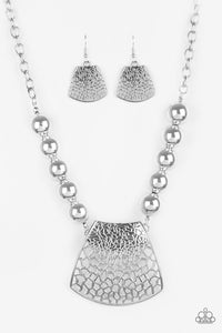 Paparazzi "Large and In Charge" Silver Necklace & Earring Set Paparazzi Jewelry