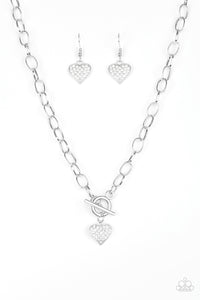 Paparazzi "Harvard Hearts" White Necklace & Earring Set Paparazzi Jewelry